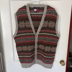 Vintage 90s Men's Tommy Hilfiger Shetland Wool Sweater Vest XL Fair Isle Button